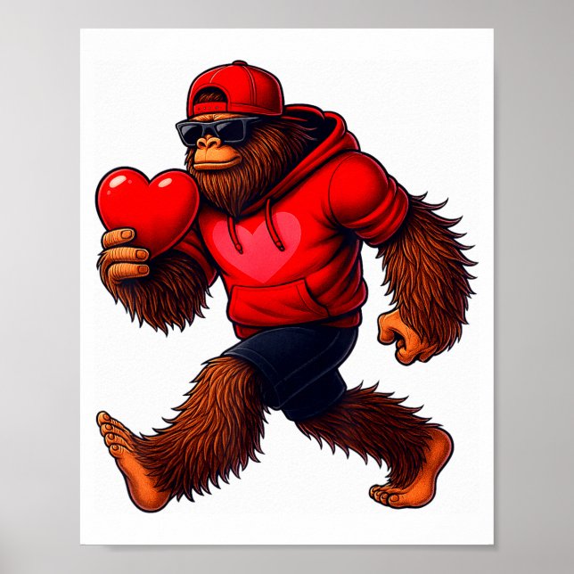 Funny Valentines Day Bigfoot Heart Sungles Sasquat Poster (Vorne)