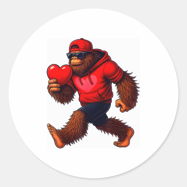 Funny Valentines Day Bigfoot Heart Sungles Sasquat Runder Aufkleber (Vorderseite)