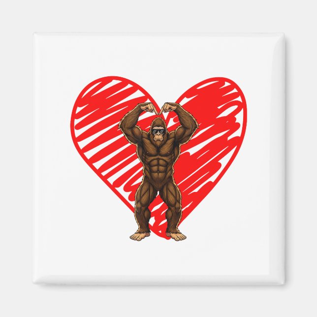 Funny Valentines Day Bigfoot Sungles In Heart Sasq Magnet (Vorne)