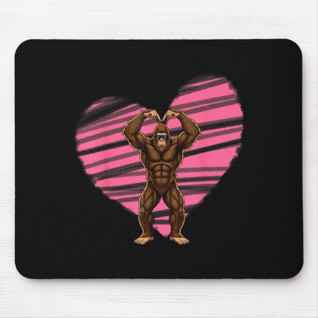 Funny Valentines Day Bigfoot Sungles In Heart Sasq Mousepad (Vorne)