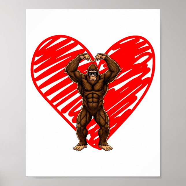 Funny Valentines Day Bigfoot Sungles In Heart Sasq Poster (Vorne)