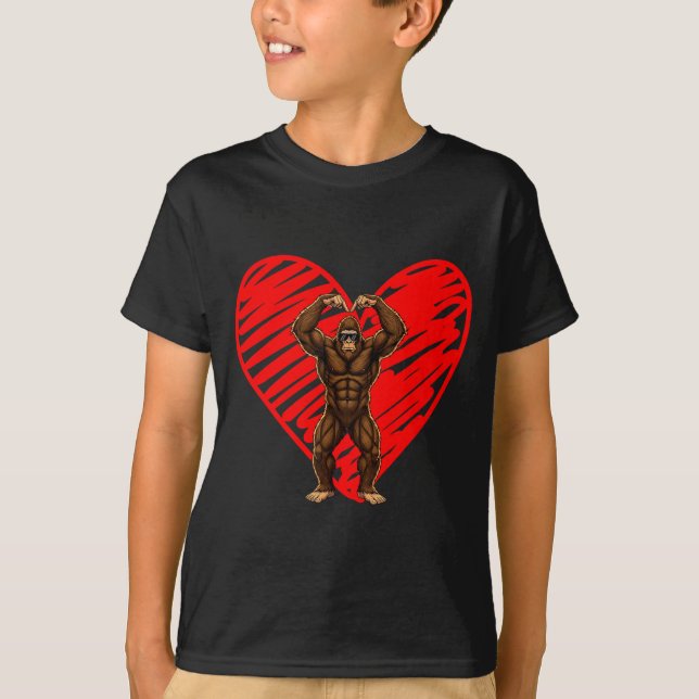 Funny Valentines Day Bigfoot Sungles In Heart Sasq T-Shirt (Vorderseite)
