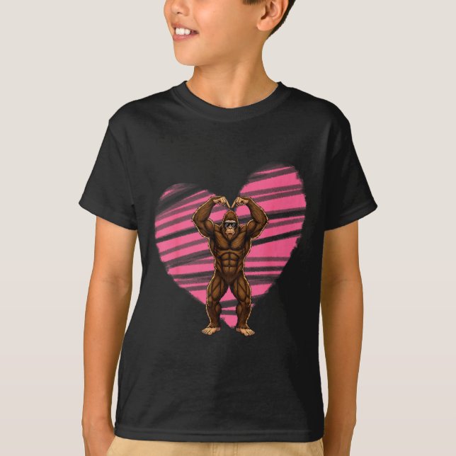 Funny Valentines Day Bigfoot Sungles In Heart Sasq T-Shirt (Vorderseite)