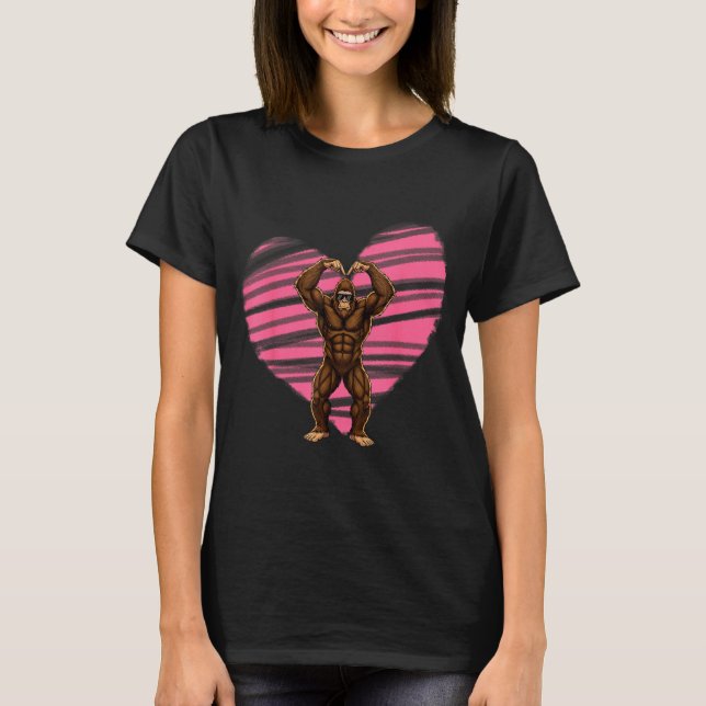 Funny Valentines Day Bigfoot Sungles In Heart Sasq T-Shirt (Vorderseite)