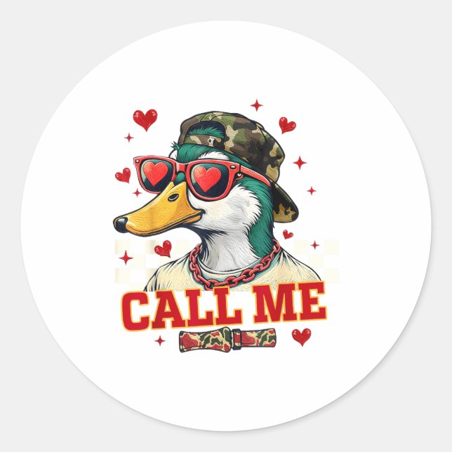 Funny Valentine's Day Boy Duck Hunting Call Me Tod Runder Aufkleber (Vorderseite)