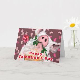 Funny Valentine's Day Card Gentleman Pig mit Rose Karte