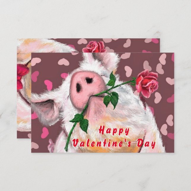 Funny Valentine's Day Card Gentleman Pig mit Rose Karte (Vorne/Hinten)