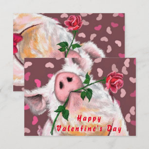 Funny Valentine's Day Card Gentleman Pig mit Rose Karte