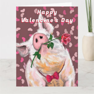 Funny Valentine's Day Card Gentleman Pig Rose Karte