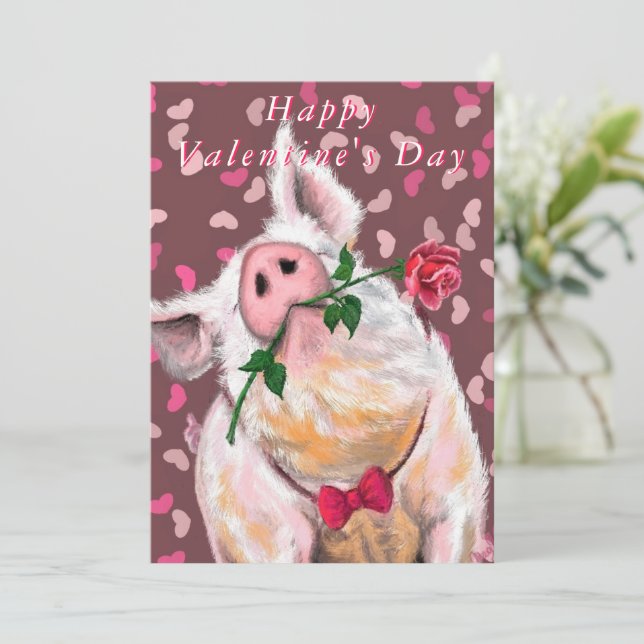 Funny Valentine's Day Card mit Gentleman Pig (Stehend Vorderseite)