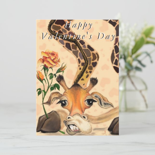 Funny Valentine's Day Card mit romantischer Giraff (Stehend Vorderseite)