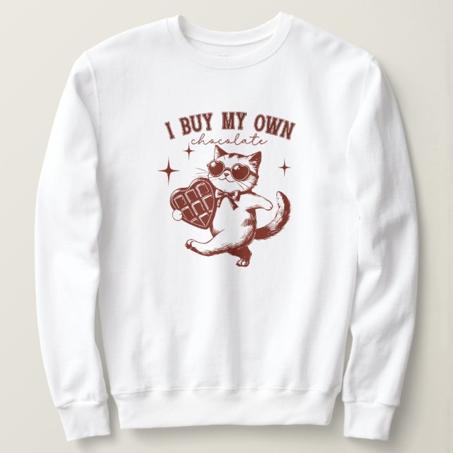 Funny Valentine's Day Cat mit Schokoladenherz Sweatshirt (Design vorne)