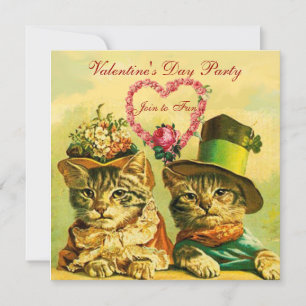 FUNNY VALENTINE'S DAY CATCATS MIT PINK ROSE HERZ EINLADUNG