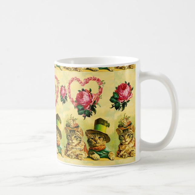 FUNNY VALENTINE'S DAY CATCATS MIT PINK ROSE HERZ KAFFEETASSE (Rechts)