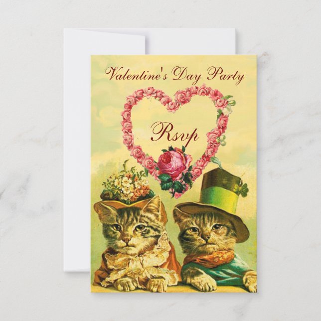FUNNY VALENTINE'S DAY CATS, PINK ROSE HERZ UAWG EINLADUNG (Vorderseite)