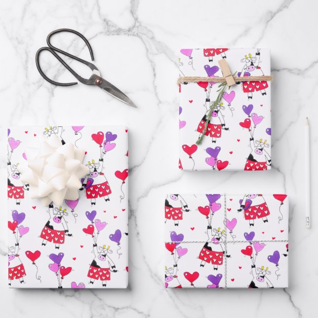 Funny Valentine's Day Cow Muster Geschenkpapier Set (Vorderseite)