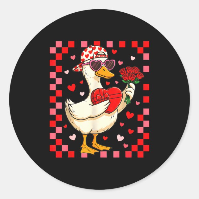 Funny Valentines Day Duck Heart Valentine Cud Kids Runder Aufkleber (Vorderseite)