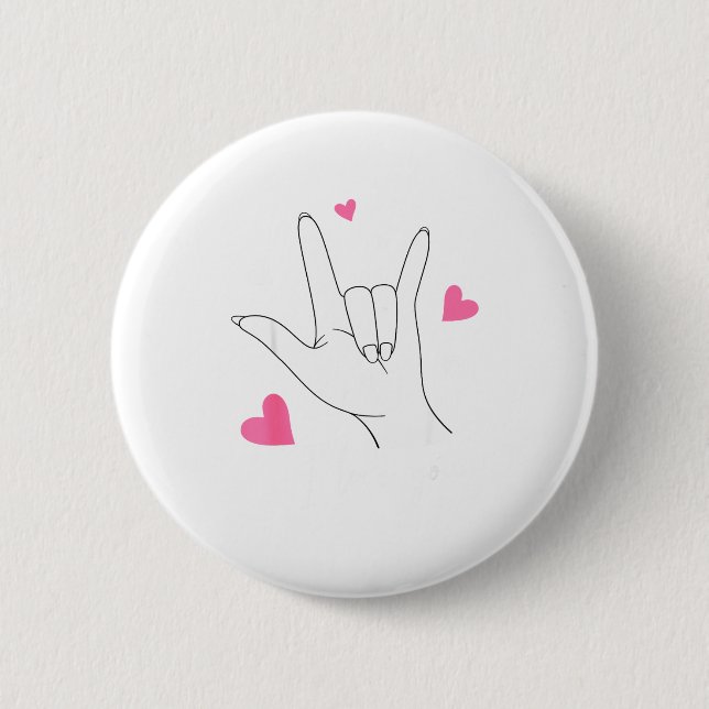 Funny Valentines Day Heart I Love You Hand Sign La Button (Vorderseite)