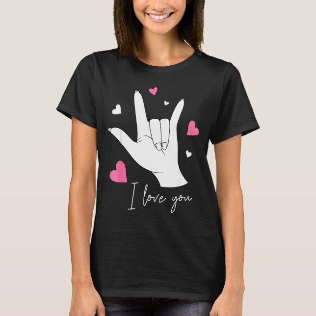 Funny Valentines Day Heart I Love You Hand Sign La T-Shirt (Vorderseite)