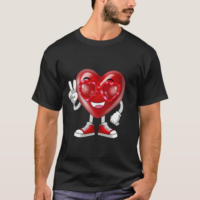Funny Valentine's Day Heart Peace Hand Sonnenbrill T-Shirt (Vorderseite)