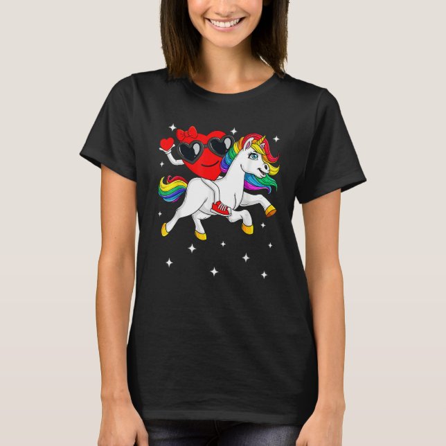 Funny Valentine's Day Heart Riding Unicorn Girls K T-Shirt (Vorderseite)