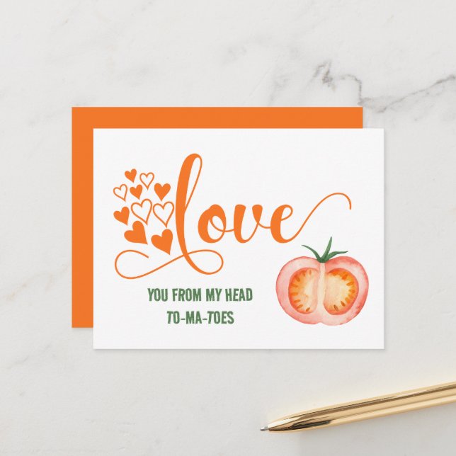 Funny Valentine's Day Liebe To-ma-toes Joke Card Postkarte (Vorderseite/Rückseite Beispiel)