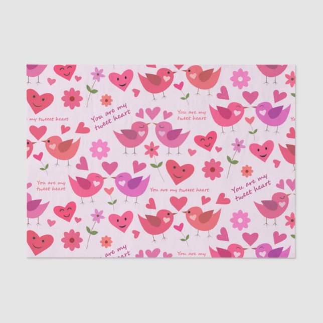 Funny Valentine's Day Love Birds mit Herz Seidenpapier (Vorderseite)