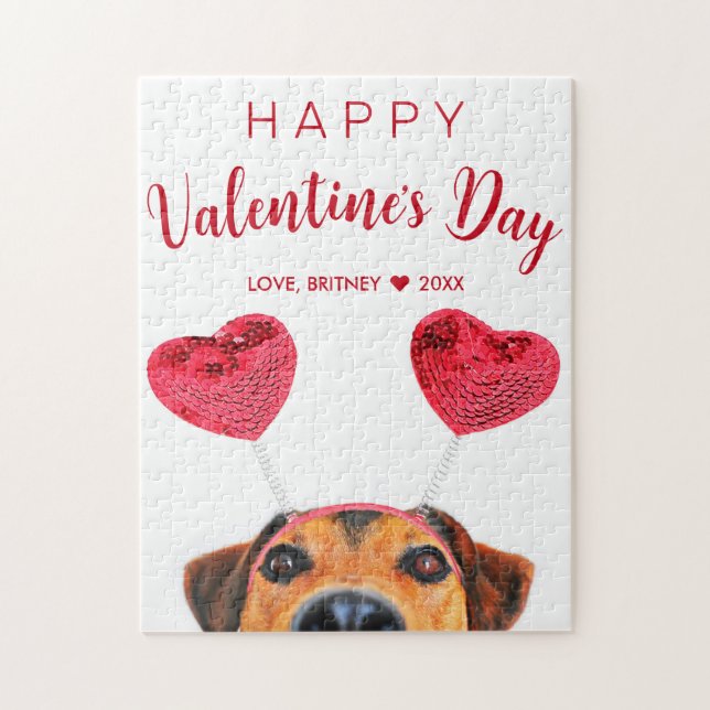 Funny Valentine's Day Niedlich Hunde Herz-Band Puzzle (Vertikal)