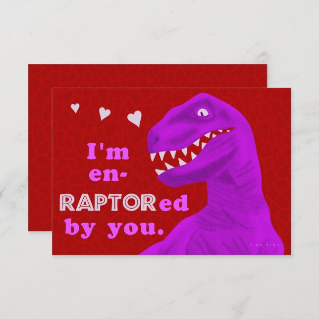 Funny Valentine's Raptor Dinosaur Kinder-Klassenzi Einladung (Vorne/Hinten)