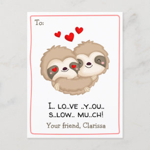 Funny Valentinstag Card for Kids (Sloth Hearts) Feiertagspostkarte