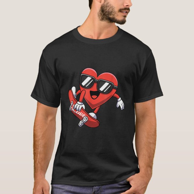 Funny Valentinstag Heart Skateboarding Boys Girl T-Shirt (Vorderseite)