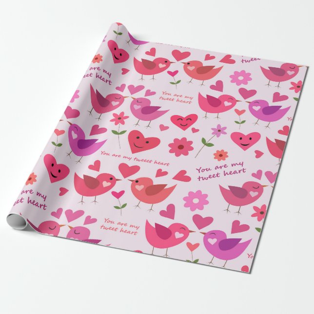Funny Valentinstag Love Birds Muster Geschenkpapier (Ungerollt)