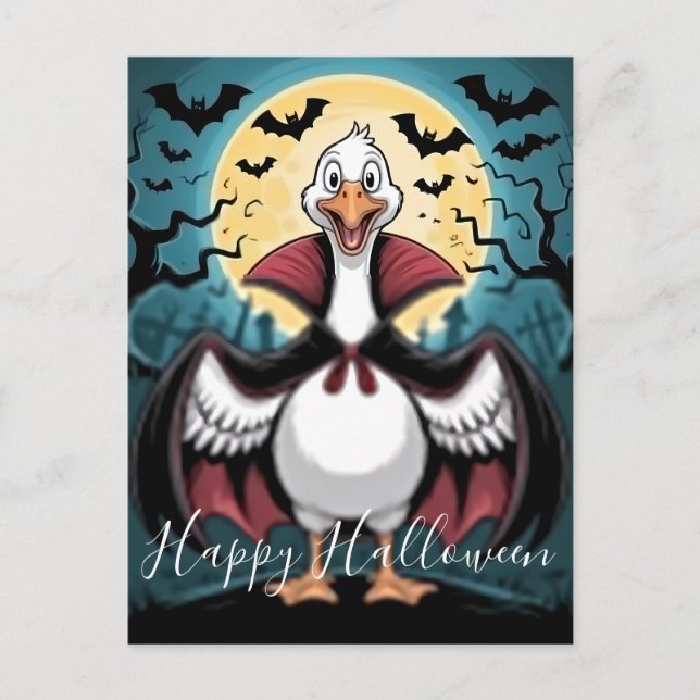 Funny Vampire Goose Halloween Feiertagspostkarte (Vorderseite)