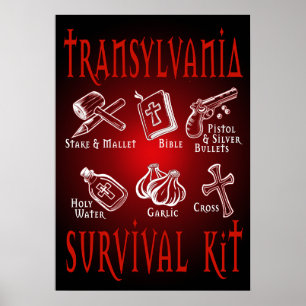 Funny Vampire Transylvania Survival Kit Poster