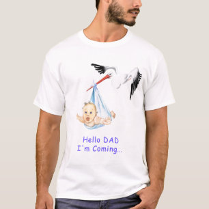 Funny Vater zum T - Shirt mit Storch, der Baby trä