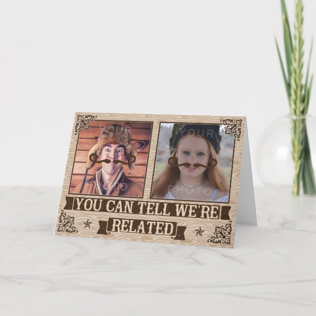 Funny Vathers Day Mustache Custom Family Fotos Karte (Vorderseite)