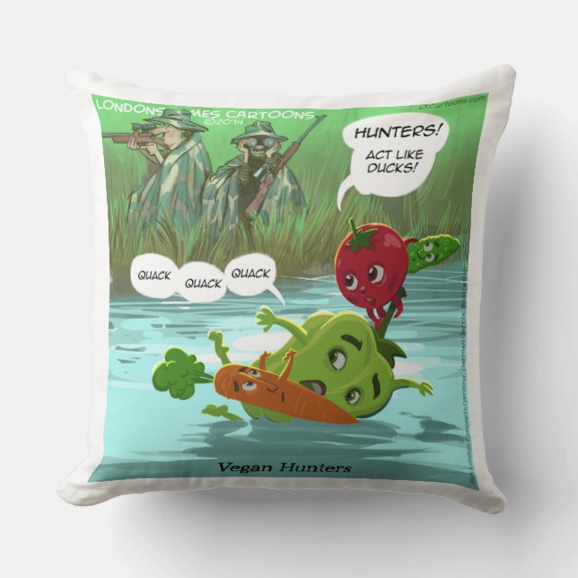 Funny Vegan Hunter Cotton Throw Kissen (Vorderseite)