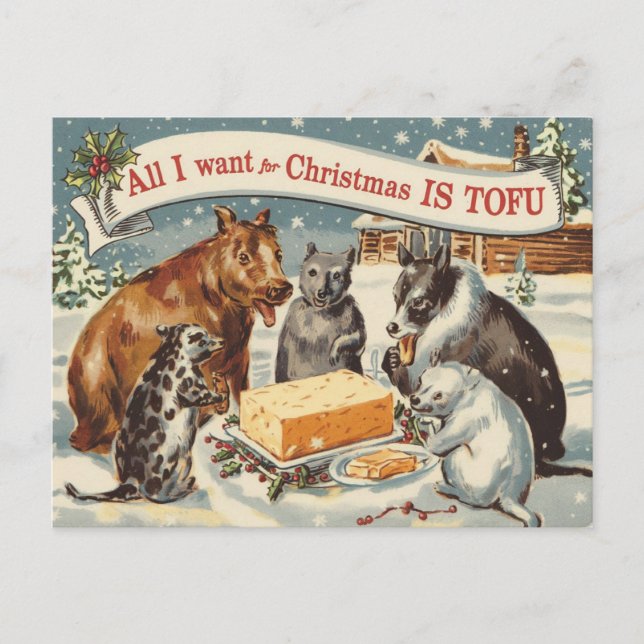 Funny Vegan Vegetarian Christmas Postkarte (Vorderseite)