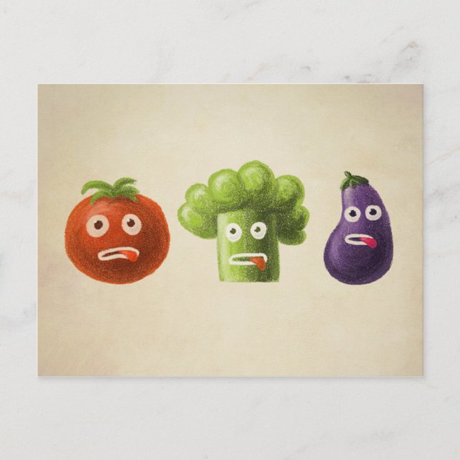 Funny Vegetables Broccoli Tomato Eggplant Postkarte (Vorderseite)