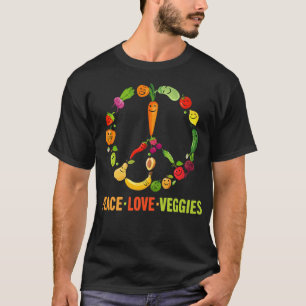Funny Vegetarian Peace Sign Cool Vegan Veggie Vega T-Shirt