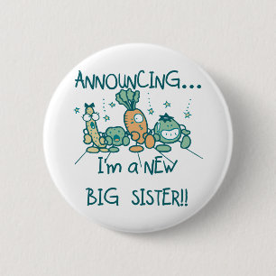 Funny Veggies New Big Sister Button