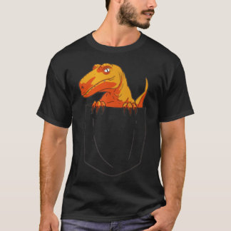 Funny Velociraptor Raptor in Pocket Dinosaur Long T-Shirt