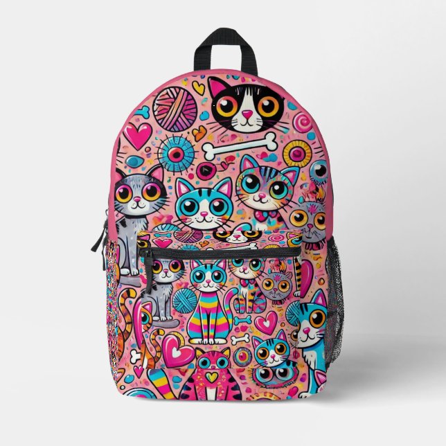 Funny Vibranding Cat Pattern Backpack Bedruckter Rucksack (Vorderseite)