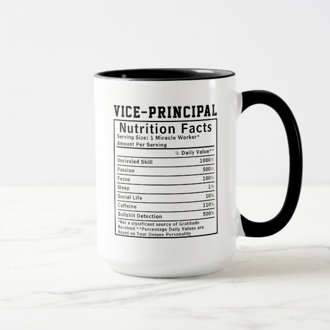 Funny Vice-Principal Nutrition Facts Staff Worker  Tasse (Rechts)