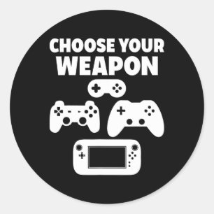 Funny Video Game Wählen Sie Ihre Waffe Runder Aufkleber