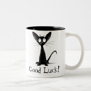 Funny Viel Glück Black Cat Zweifarbige Tasse