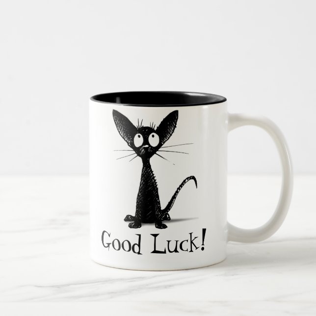 Funny Viel Glück Black Cat Zweifarbige Tasse (Rechts)