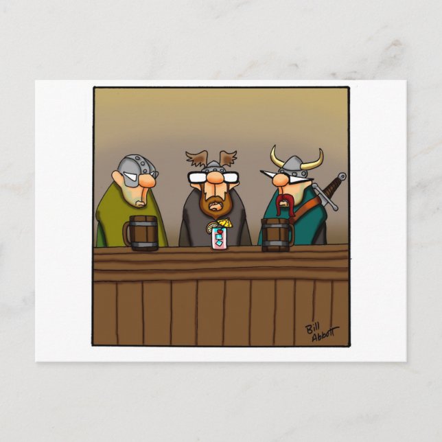 Funny Viking Drinks Cartoon Postkarte (Vorderseite)