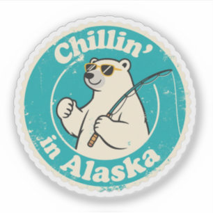 Funny Vintag Alaska Chillin Polar Bear Fischen Aufkleber