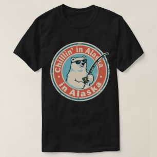 Funny Vintag Alaska Chillin Polar Bear Fischen T-Shirt